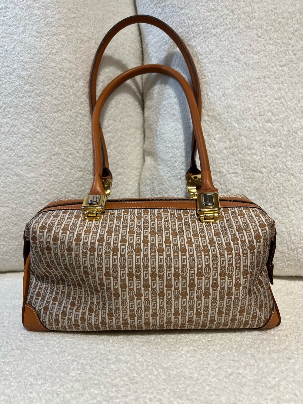 VINTAGE Judith Leiber canvas & leather  monogram logo satchel